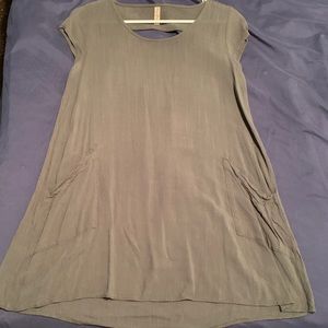 Olive green casual cotton Dress with pockets